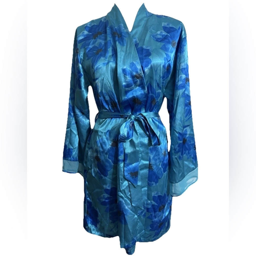 jones new york satin robe Blue Floral Size Medium